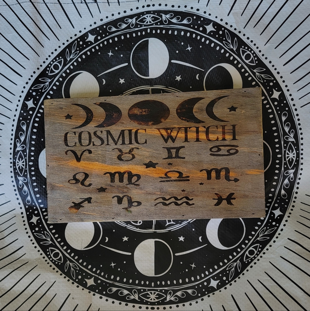 Handmade Woodburned Cosmic Witch Sign/decor